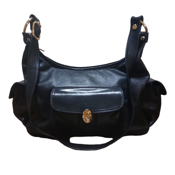 MARINO ORLANDI Black Leather Satchel Shoulder Crossbody Bag - Picture 1 of 14